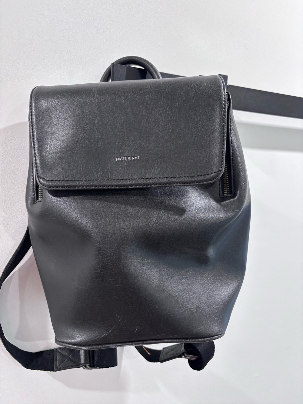 Matt & Nat Black Vegan Leather Flap Backpack - Picture 1 of 9